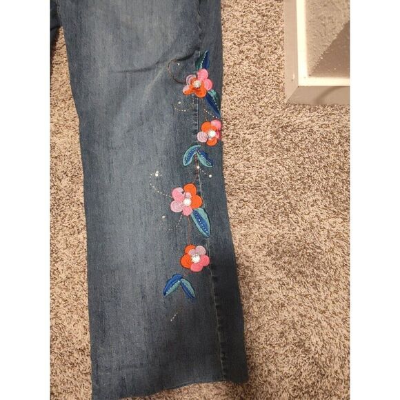 Denim 24/7 Floral Embroidered Beads Sequins Jeans Women's Plus Size 30T Y2K Boho - Picture 2 of 4